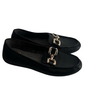 Aerosoles Black Loafers with Gold Accent comfort shoe faux pebbled leather sz 7